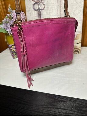 Tignanello Pink Leather Crossbody Bag with Tassel